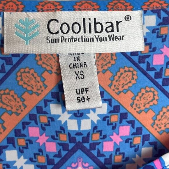 Coolibar UPF Coverall Tunic Dress Sz XS Turquoise Orange Neck Tie Sun Protective - Picture 5 of 6